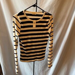NWT T.La Black and Cream Striped Long Sleeve Shirt